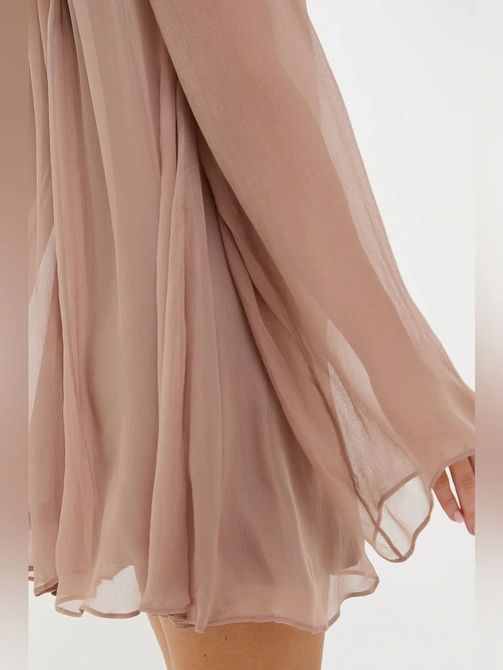 STAUD Esther Mini Dress Taupe XS NWT Sheer Keyhole Chiffon - Picture 5 of 12